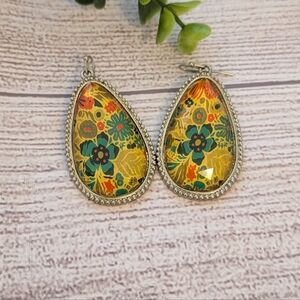 Floral unique and eccentric sliver teardrop earrings